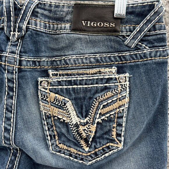 Vigoss Dublin Capri Jeans Womens 9/10 Blue Stretch Denim Heavy Stitching - Picture 3 of 10